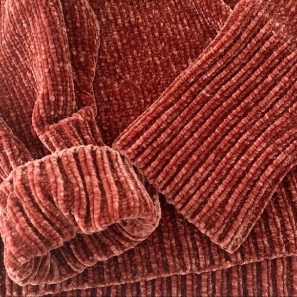 Zara Chenille Chunky Knit Oversized V-neck Cozy Pullover Sweater Rust Spiced Red - Picture 11 of 13